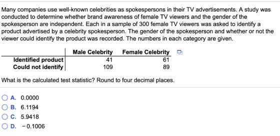 Many companies use well-known celebrities as spokespersons in their TV advertisements. A study was conducted to determine whe