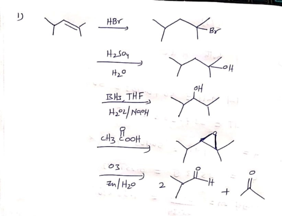 YY HBr HBr Yor H2SO4 H₂O BH3, THE H202/NACH CH3 Cool 03 Zn/H₂O in Haze 2 2 7 A