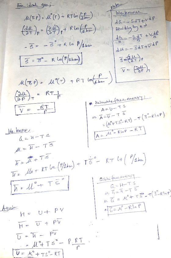اهلم We know da SdTtude Fool ideal gas; M (TP) = M (T) + RTlm (6) (d) = (2) + Rls (on) -5= - Ota Lo P/abom. 15 = 30 _ R ln (