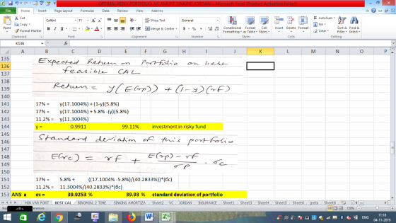 VC AMORT SINKING JORDAN -Microsoft Excel (Product Activation Failed) OPTIMAL RISKY POR File Home Insert Page Layout Formulas