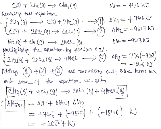 . (15) + 2H2(9) Celty (9) OH= -7406 kJ Reversing this equation - selu (9) —> ecs) +21269) ID 041=+746kJ 1683) + 2012(9) cely(