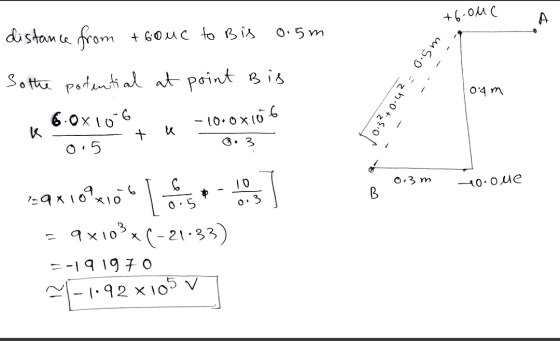 +6 - ол с distance from + 60 с од о: 5т шS-0 04 м So the potential at point Bis 6-ох (о- - 10- oxo 6 3*+ 0-4 Jo3*, о? + 3 о: