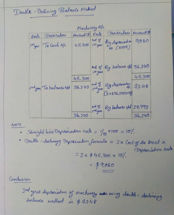 Double - Declining Balance Methodl Date 1st year particulars To Cash Ale Machinery Ale Amount (8) Date particulars Amount (1)