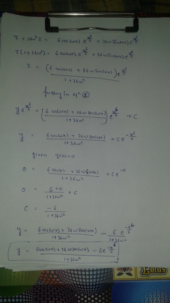 I + 36w? I = 6 cos (wa) et + 36w sin order I (14 36w) - 6 costwn) e + 36 w sincwadie I = (6 coswn + 36 w Sincwad je z 1+36w?