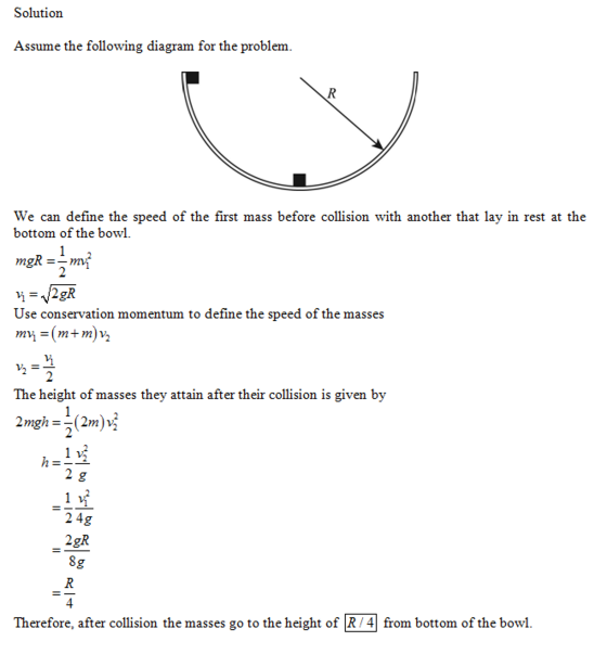 Solutiorn Assume the following diagram for the problem We can define the speed of the first mass before collision with anothe