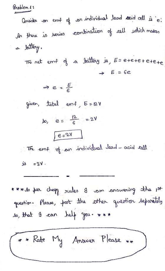 Broblem.ts Consider an emf of an individual lead seid call is e combination of cell which makes As there is series a battery.