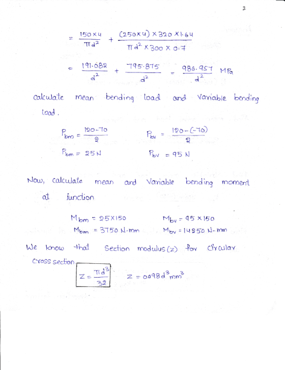 C250x u) x 320 x 1、64 150 x u TT d2 . 41 082 T9-815 986.ST Ma 2 calculate mean bending load and Vaviable bendi ing lood by Nl