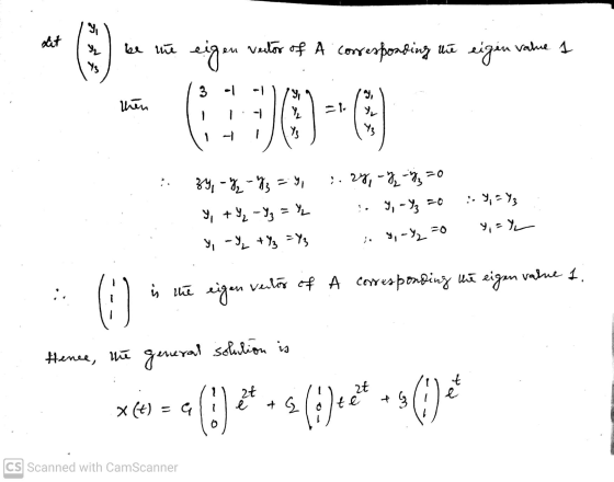be me eigen vector of A corresponding the eigin value 1 18 3 then 36) Y3 1 :. 24, -2 -2/3=0 39 - / -2 =9, 4, +4₂-Y ₂ = % Y -Y