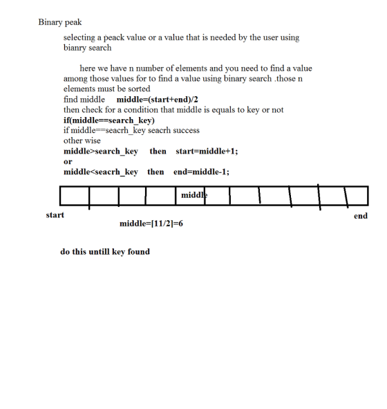 Binary peak selecting a peack value or a value that is needed by the user using bianry search here we have n number of elemen