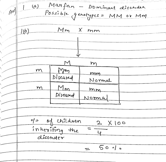 | (a) And Marfan Possible Dominant disorden genotypes = MM or Mm 116) Mm x mm m m M mm Diseased Mm. Diseased mm Normal m mm N