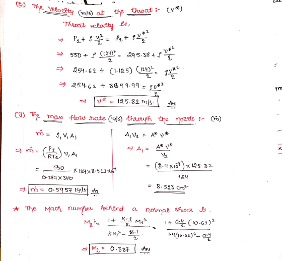 n... لالا es the velocity (m/s) at the throat ;- cv*) Throat relocity es, Pats I w/ = P2t I. *2 2 2x2 550 + s (124) 295.38 +