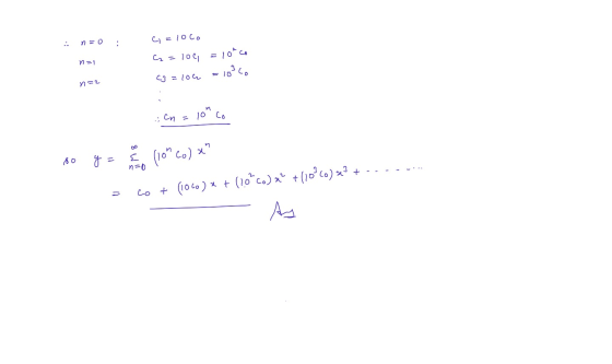 : n=0 J $ n=1 c=10co 100 = 10co 69 = log2 = 10360 n=2 . :cn = 100 co 80 y = { 110 Cola - co + (1060) x + (20%co) x + (109 (0)