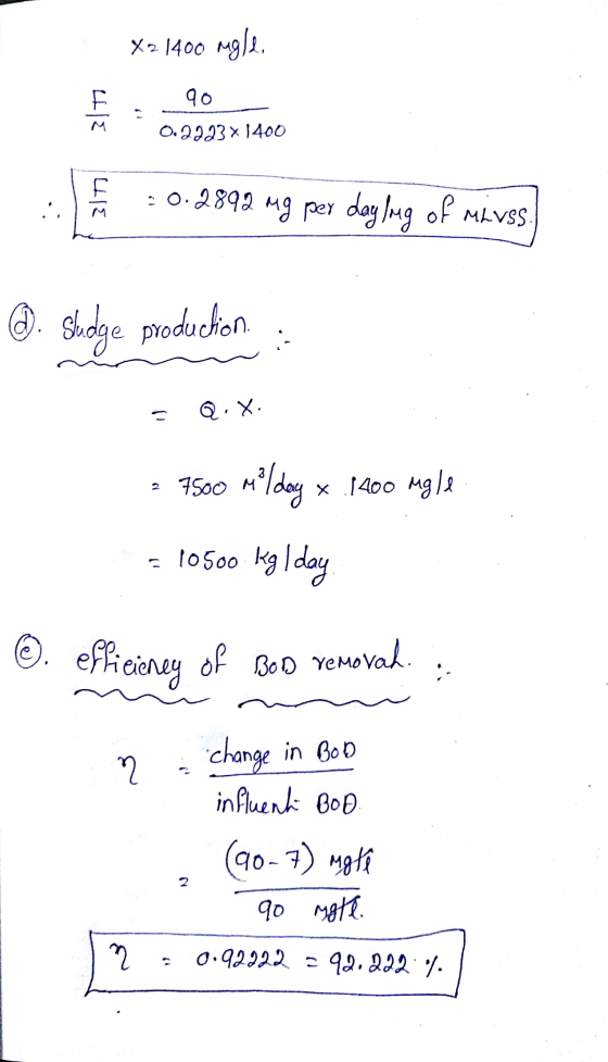 X21400 mgle. E 90 0.2223x1400 1 :0.2892 mg per day Ing of mivss. W. Shoge production : - Q.X. = 7500 milday x 1400 mgle = 105