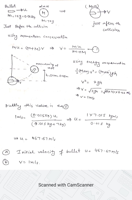 Bullet atrest (MAM ou М. AV m=159 -0.01 Sky Markg Just Before the collision . just after the Collision using momentum conserv