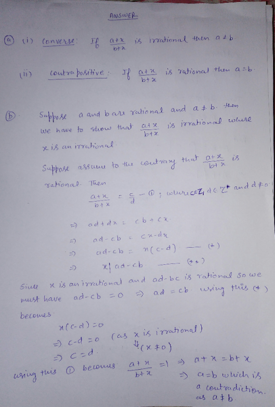 、ANSWER bナ21 Sueppose a and b a/u Yaho nal and at b. Hatu sational Tken o+ x must-have ad-cb-o今ad (Xキ。