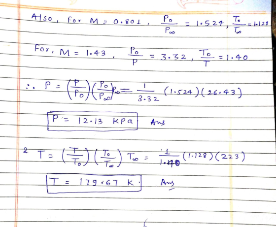 Also, For M = 0.801 , Po Poo 1.524, TE TA = 1.122 For, M= 1.43 Po P. = 3.32, I To Т. =1.40 :-P Chalet - (1524) (26.43) 3.32 P