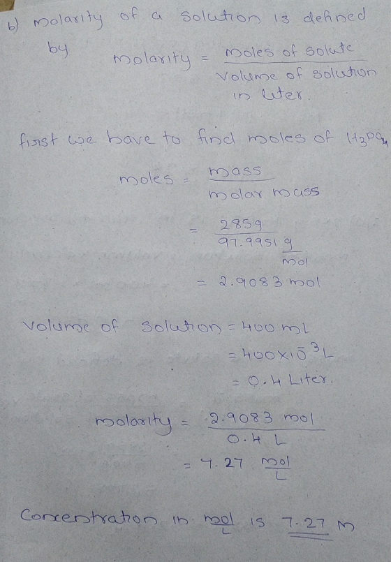 solution is defined 6) Polarity of a by molarity moles of solute Volume of solution in liter first we have to find moles of t