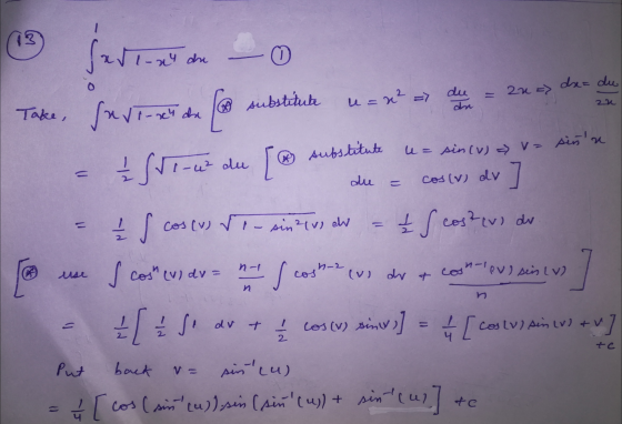 13 0 Sadlar du Take, sust.zan ( dse= du u= x² = du 2n => substitute an 2x & Suite du [ substitute du u= sin(u) = v= sinta cos