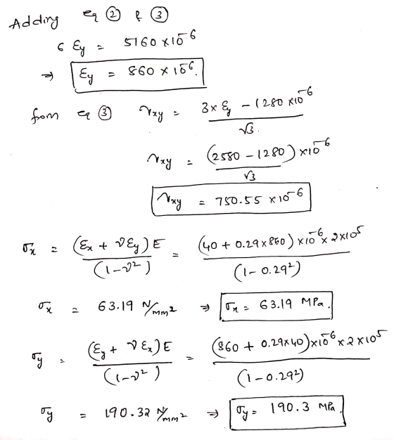 Adding a ☺ & ③ fEy = 5160x106 - Ey = 560X1697 from a 3 Vay: 3x8 – 1280 x10° Ney . (2550 - 1280) x106 - V3 Nay = 750.55 x106)
