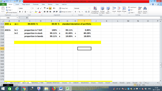 OPTIMAL RISKY PORTFOLIO VC AMORT SINKING JORDAN - Microsoft Excel (Product Activation Failed) File Home Insert Page Layout Fo
