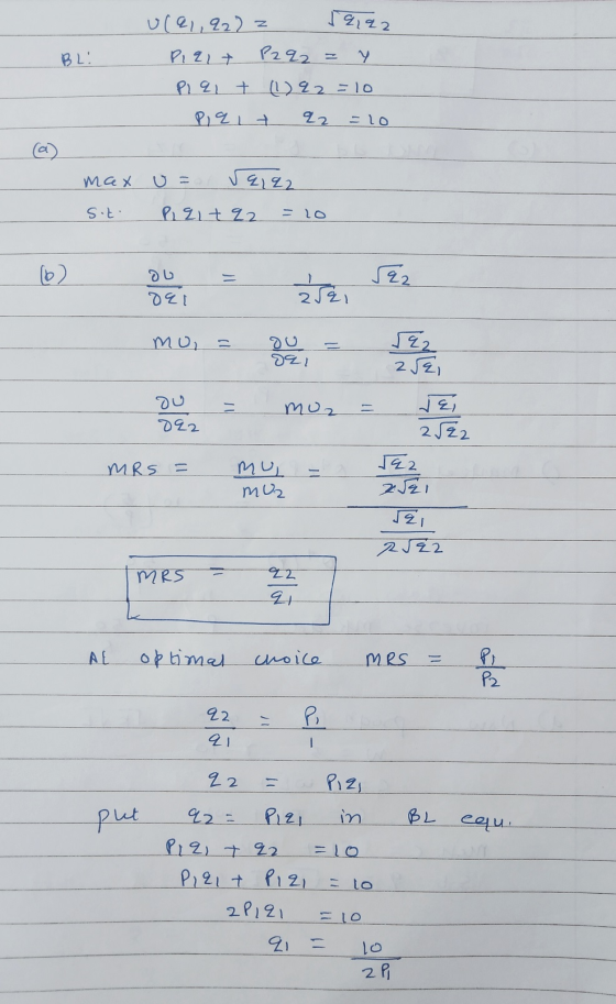 BL: (9,822 z 12192 Piqit P2q2 = y Plq t ( 22 =10 Piqt q2 =10 max sit u = Saa2 Pleit Z2 = 20 DEL Do z = muz = dei MRS = mu - 2
