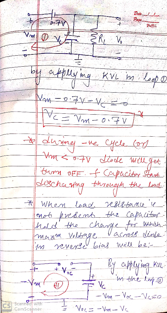 Date Paffia yatplying KVL ng Lopor m loope Nam-0:7V-= = Vm -017V * du Vms Liode mill get -ve. Cycle eugot tumm OFE. f capacit