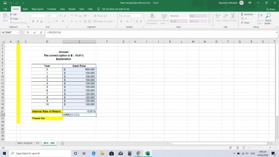 Rajendra Pokharkar File Home Insert Page Layout Formulas 11 V Data A Ratio Analysis(AutoRccovered) - Excel Review View Help T