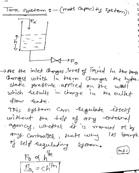 Tank system :-(mass capacity systems) - F. As the inlet changes, level of liquid in the tools . Cheonges which in teem Change