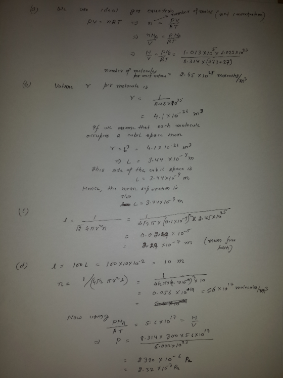 RI RT 8.31yve33-27) o lume f ossume that eark moleculc occupres a ubri space then Hence, tht mean. 8 aTahanú (9 欲.aqメ1o구끼 (r