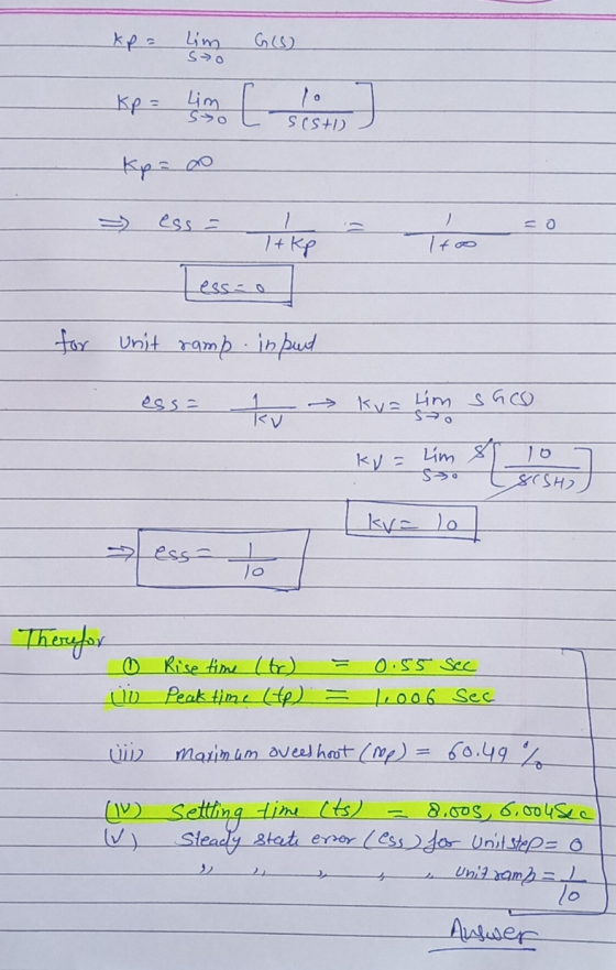 kp= Lim so G(S) Kp = Lim sto lo sest) Kp= ess O Tike Ito esso for unit ramp input essa ku= Lim SGCO Sao kv = Lim so 10 SISH)