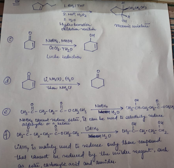 1. BH3 THF CH2 CH2 CH3 2. Ho, H202 3. H20 ой Hydro boration okidation neau raceuic mixlue Ой NaBH4, MROH Ceca.7M20 Luche ledu