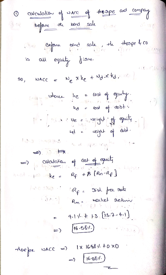 o calculation of ware of thospe and company go before the band sale 1. One Before and sale, the thoope & co is all equity fia