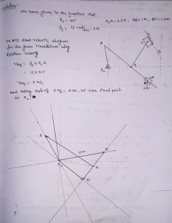 solution:- Y we have given in the question that D2 = 1000 8 = 15 radsec, cw OZA=0.5m, AB: 1m), BC= 1-2m - -- we will draw vel