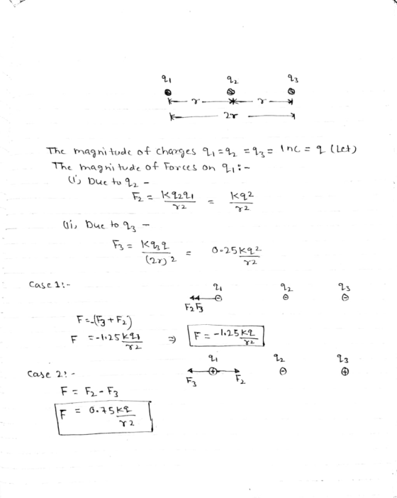 Let The magn tudc of chages n The aahi h of Forces on Ka2 2. Ui, Due to 3 (27) 2 Case1 - 2 3 3 Case 2: - 2 23