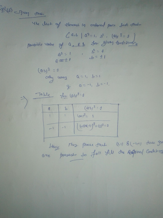 1242 Sivay that The list of element in onderneel pour such that Cab | a2=1, 3, (ab 3 = 1 ) a. 8b for givey Conditions possibl