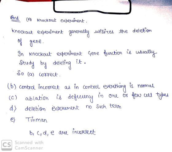 ons (A Knockout experiment. Knockout experiment generally utilizes the deletion @ gеnе. 9n Knockout experiment Gene function