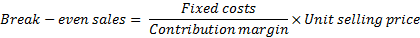 Break - even sales = Fixed costs Contribution margin vinx Unit selling price