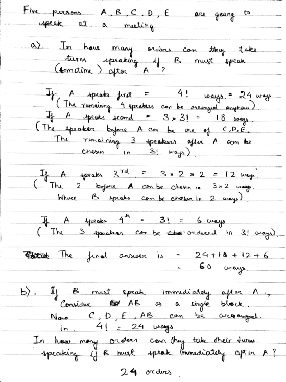 I I Five persons speak at A B a C D meeting E are going to a>. I In have turn (fometime many orders speaking i B after A can