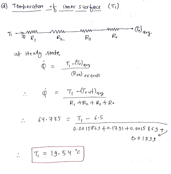 a) Temperature of inner surface (ره) (To) arg mm w T 7 mi R3 R RI Ro. at steady state, T:-(Tolars Q = (P.th) overall 日. 11 Ti