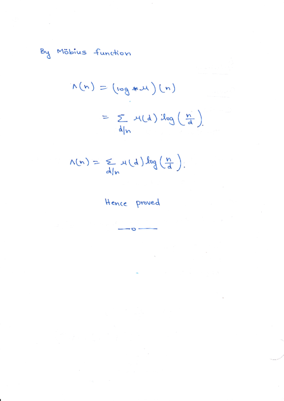 Möbius funcion dln Hence proved