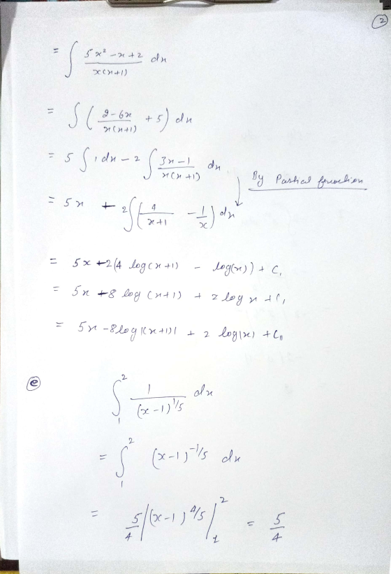 11 5 x² - + 2 dn xor+1) 9-62 Nc4+1) s) du du-2 SU Side -SE S 3-) MCH+1) du By Partial fraction = 5n 4 RtI - 72 dn 11 5x +2(4