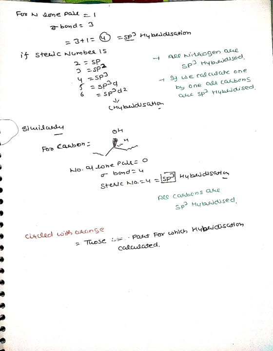 Fero n some part II a band= 3 if = SP H,badisation - 3+ = 8) steaic number is - All Nitecogen alle 2= se P SP3 Hybridised, -