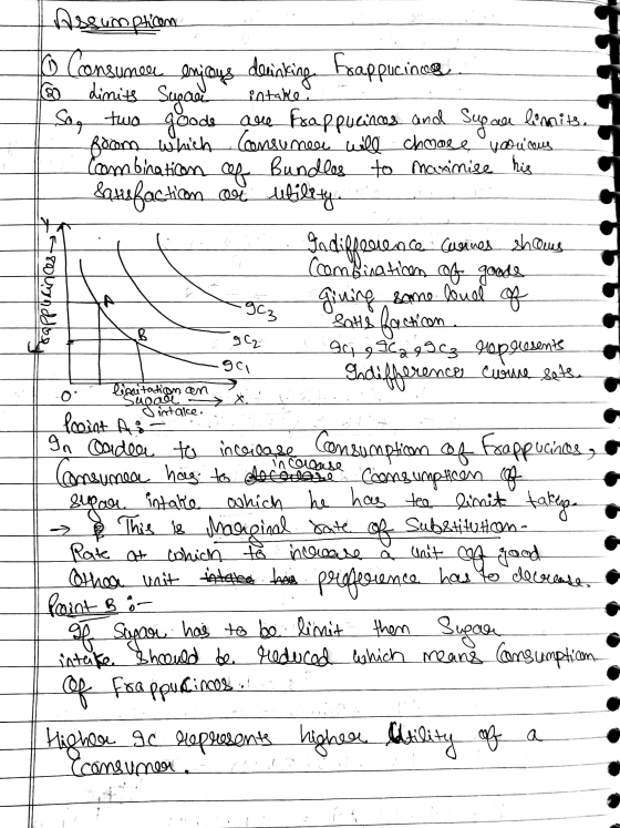 Assumption o Consumers @ dimits Sugar decinking 2 intake. and Y t solurynddos 9C3 B 3C, gci enjoys frappucine Sog two goods a