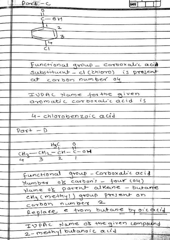 AL DATETTU Functional group - Carboxalic acid substituent cl (chloro) is present et carbon number 04 IUPAC Name for the given