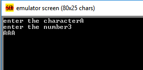 SE emulator screen (80x25 chars) nter the characterA nter the number3
