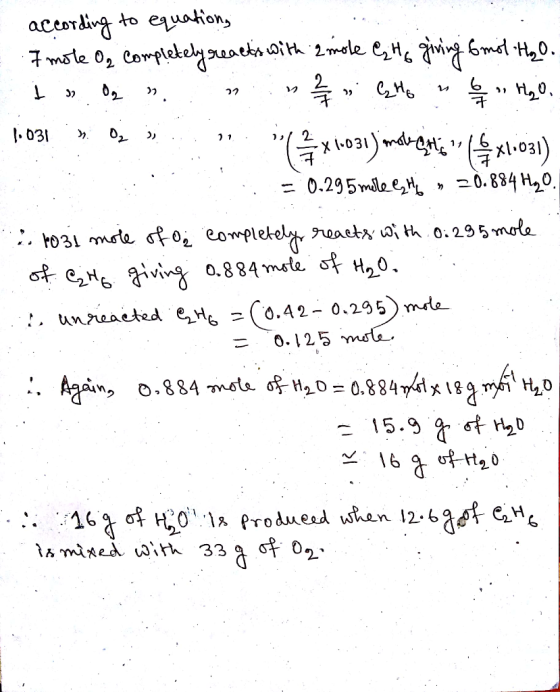according to equation, I mole Of completely reacts with a mole est giving &mol H2O. i s Og ninh Cho a b « H₂o. 1.031 ». Os 3.