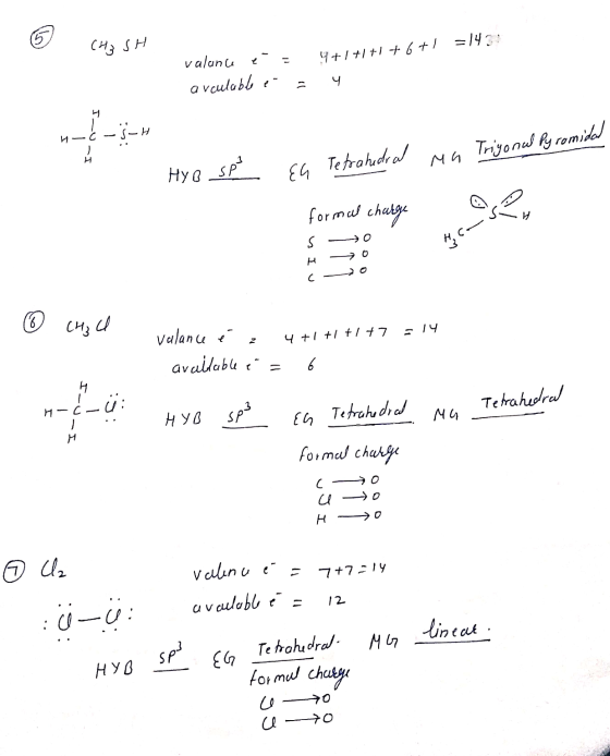 CH₂SH =1437 valunce + arculable en 4+1+1+1 +6+1 4 = Hyo spe Eu Tetrahedral na Trigonal Pyromidal formal charge s o H ->0 gone