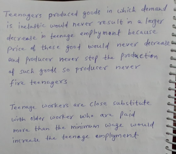 leenagers produced goods in which demand a is inelastic would never result in a larger decrease in teenage employment because