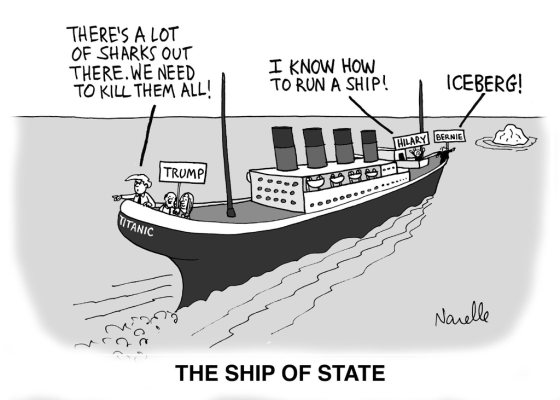 THERES A LOT OF SHARKS OUT THERE.WE NEED TO KILL THEM ALL!TOR0N A SHIP! ICEBERG! KNOW HOW HILARY BERNIE TRUMP ITANIC Navella THE SHIP OF STATE