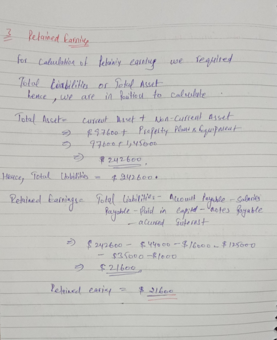 3 Retained kaming we required for calculation of Retainly earning Total Crabilities or Total Asset hence, we are in position